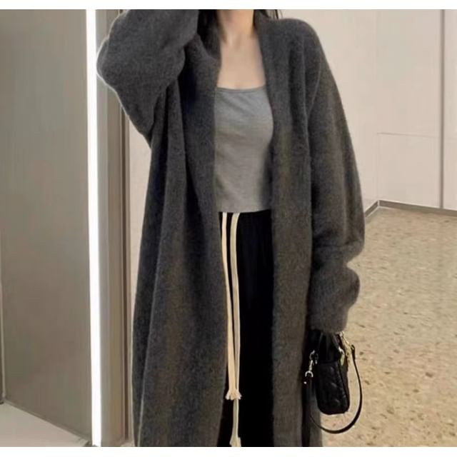 Plain Midi Open Front Cardigan