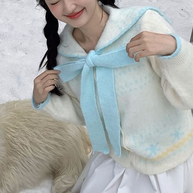 Sailor Collar Button-Up Cardigan