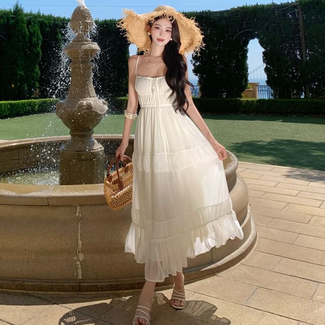 Spaghetti Strap Plain Maxi A-Line Dress