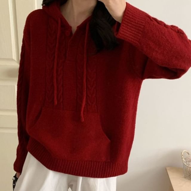 Drawstring Cable Knit Hoodie