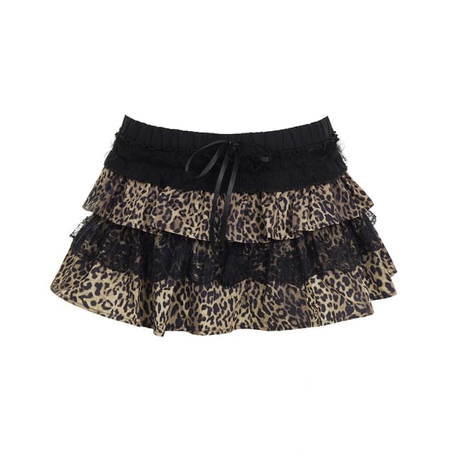 Leopard Print Square Neck Fitted Long-Sleeve Tee
