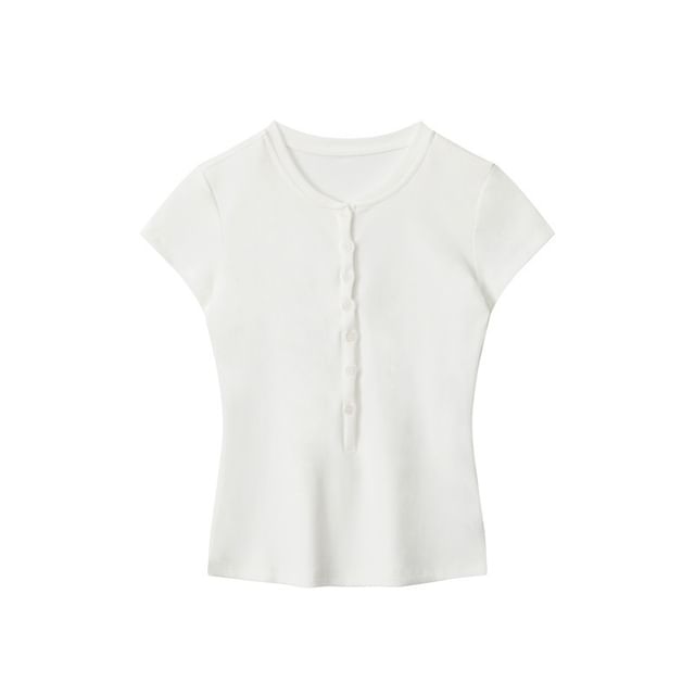 Henley Solid Fitted Short-Sleeve Tee