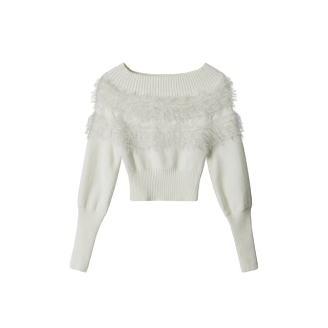Faux Fur Panel Fitted Long-Sleeve Sweater