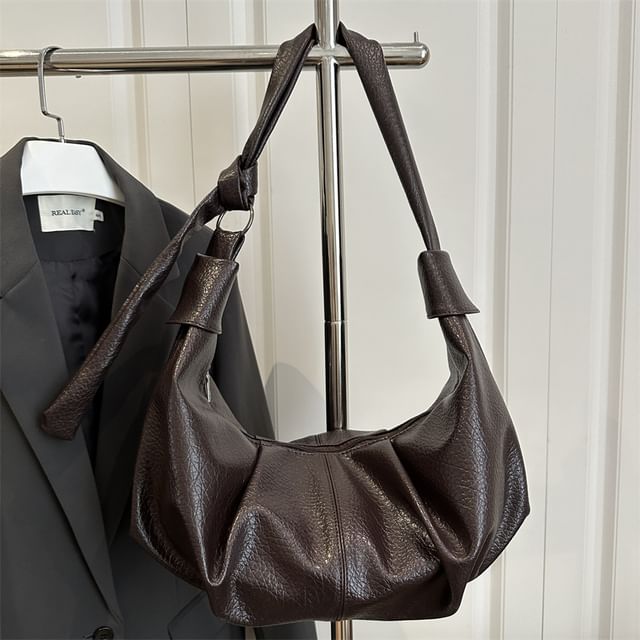 Faux Leather Plain Hobo Bag