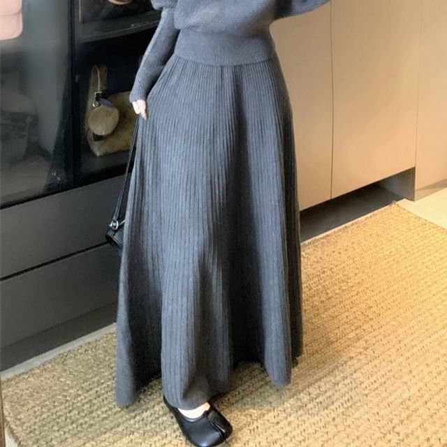 Turtleneck Drop Shoulder Sweater & Maxi Skirt Set