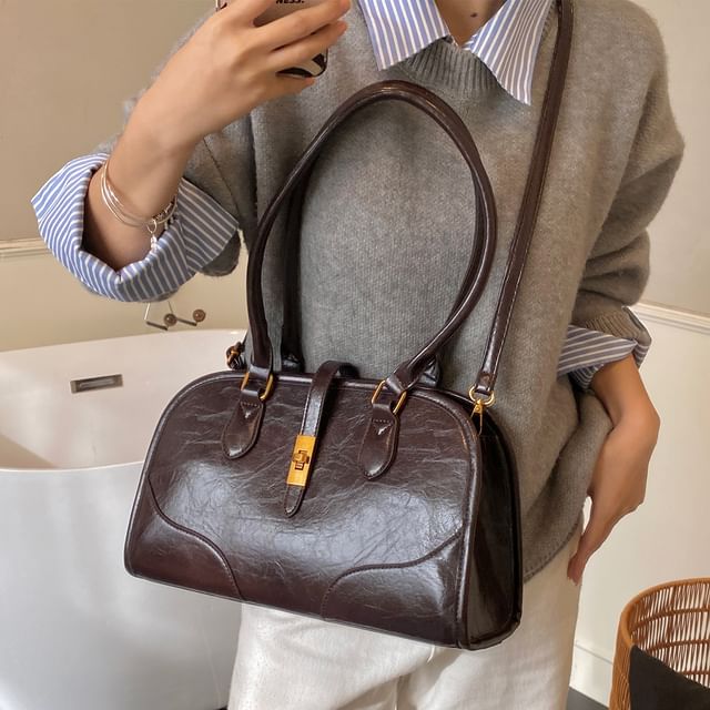 Faux Leather Paneled Shoulder Bag