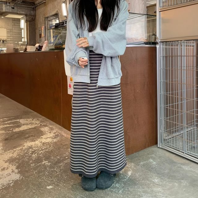 High-Waist Striped Maxi A-Line Skirt