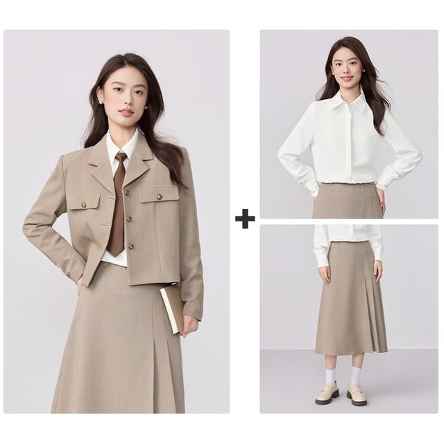 Blazer, Maxi Skirt, Long Sleeve Shirt Set