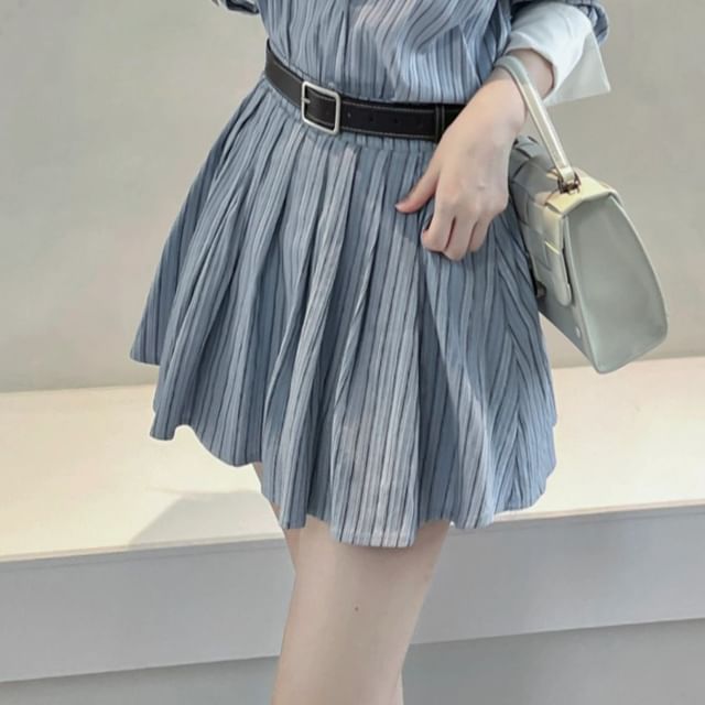 Long Sleeve Striped Button Up Shirt and Mini A-Line Skirt