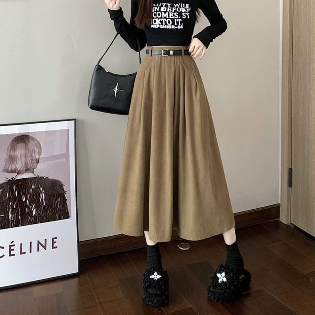 Corduroy Midi A-Line Skirt