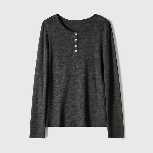 Scoop Neck Henley Long Sleeve Tee