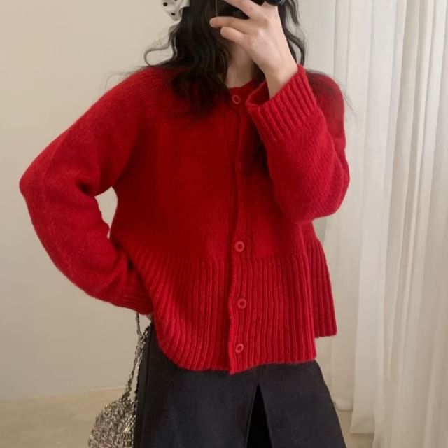 Crew Neck Plain Cardigan