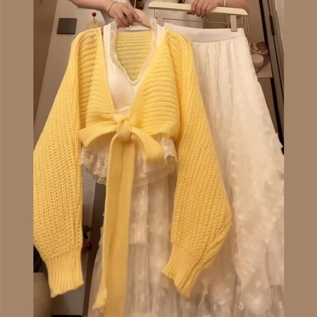 V-Neck Tie-Up Wrap Sweater