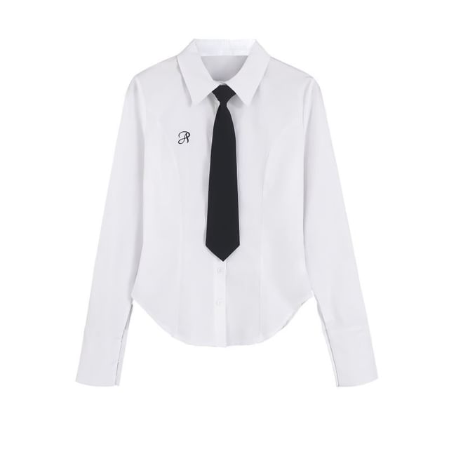 Rounded Hem Slim Shirt with Tie