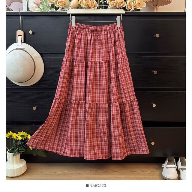 Plaid Maxi A-Line Skirt