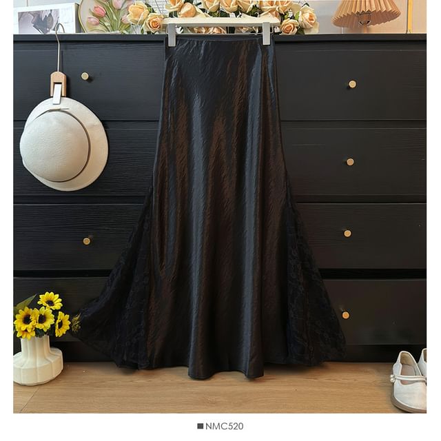 Satin Fishtail Pencil Skirt with Lace Panels