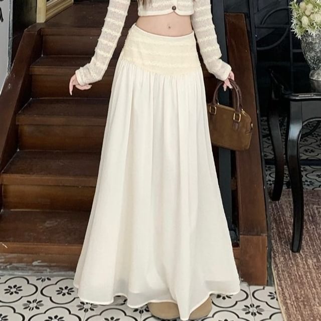 Round Neck Knit Crop Top & Panel Maxi Skirt