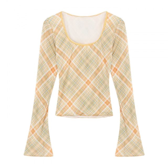 Plaid Scoop Neck Top with Various Designs