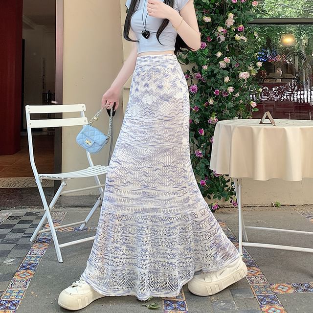 Mermaid Knit Maxi Skirt with Pointelle Pattern
