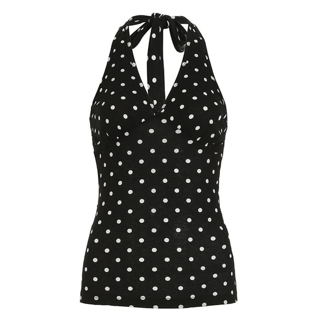 Polka Dot Halter Top Paired with Plain Mini Pencil Skirt