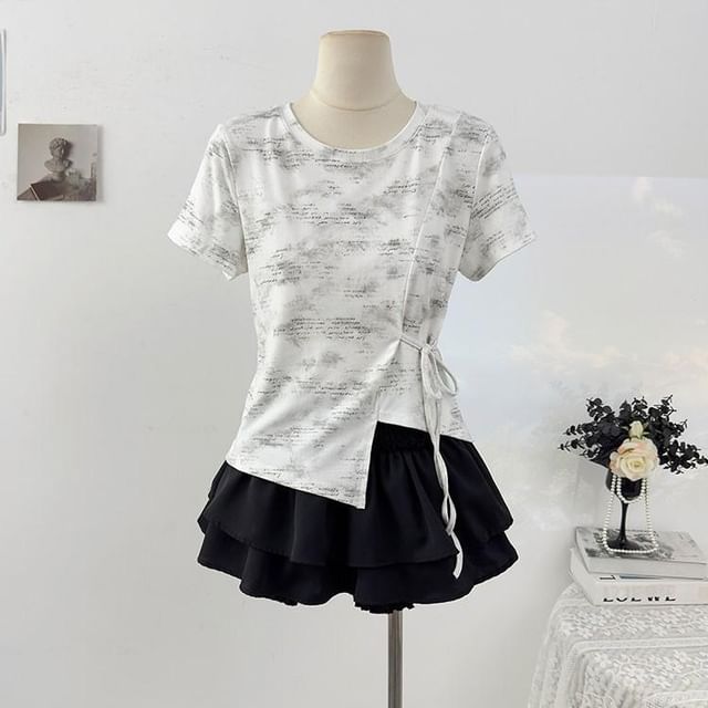 Tie Waist Tie-Dye Round Neck Tee - Short Sleeve