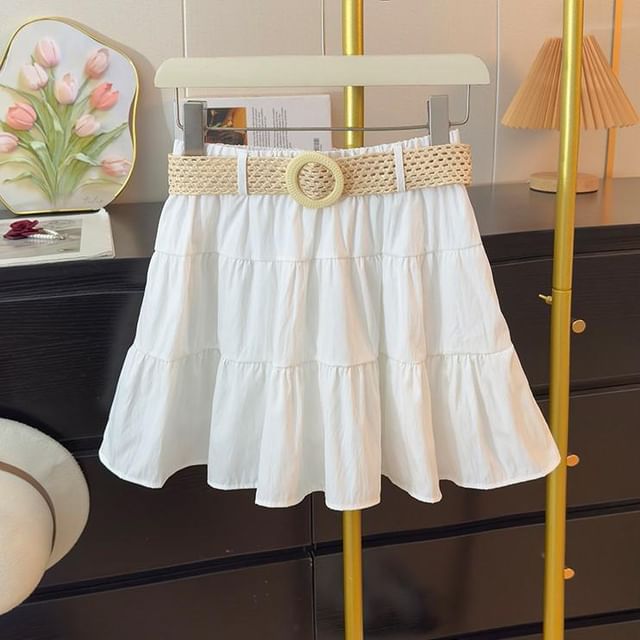 Mid Rise Mini A-Line Skirt with Belt