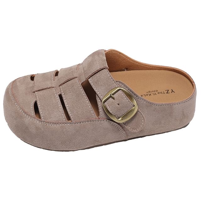Platform Plain Buckled Faux Suede Mules