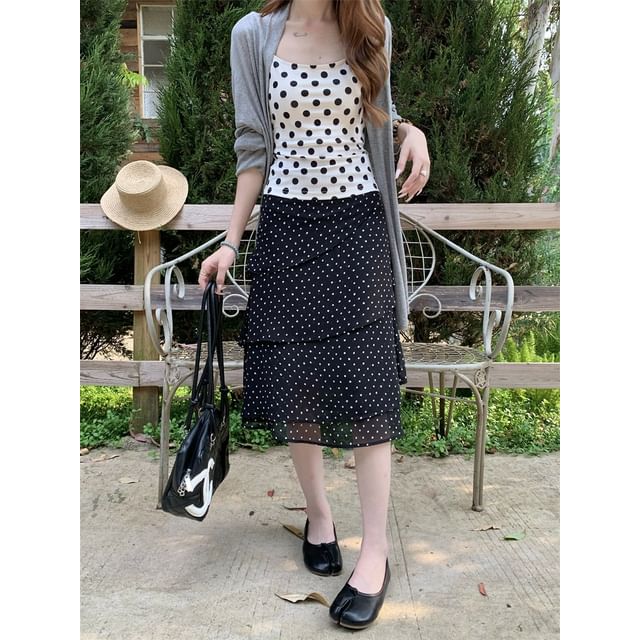 Mid Waist Dotted Midi Skirt