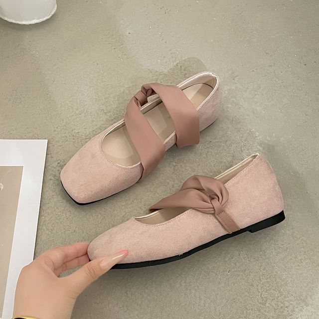 Double Strap Square Toe Faux Leather Flats