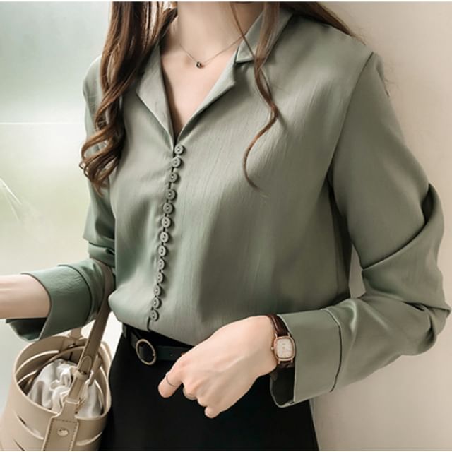Plain Collared Long-Sleeve Shirt