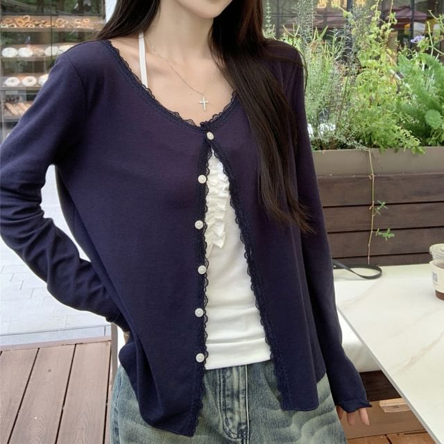 Ruffle Trim Camisole & Lace Cardigan Set