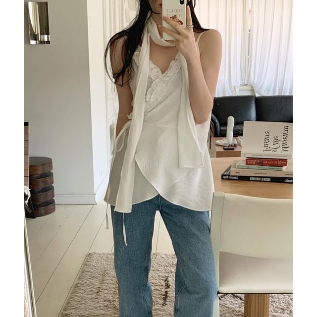 Asymmetrical Wrap Camisole Top with Sash Set