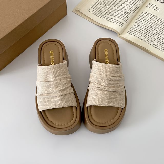 Platform Faux Suede Ruched Slide Sandals