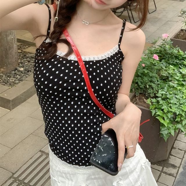 Dotted Lace Trim Camisole Top