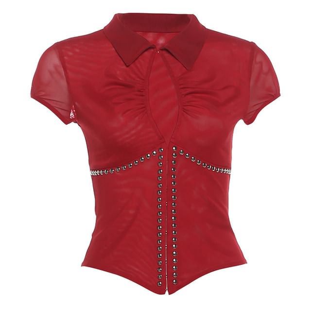 Cutout Cropped Top and Faux Leather Mini Skirt Set