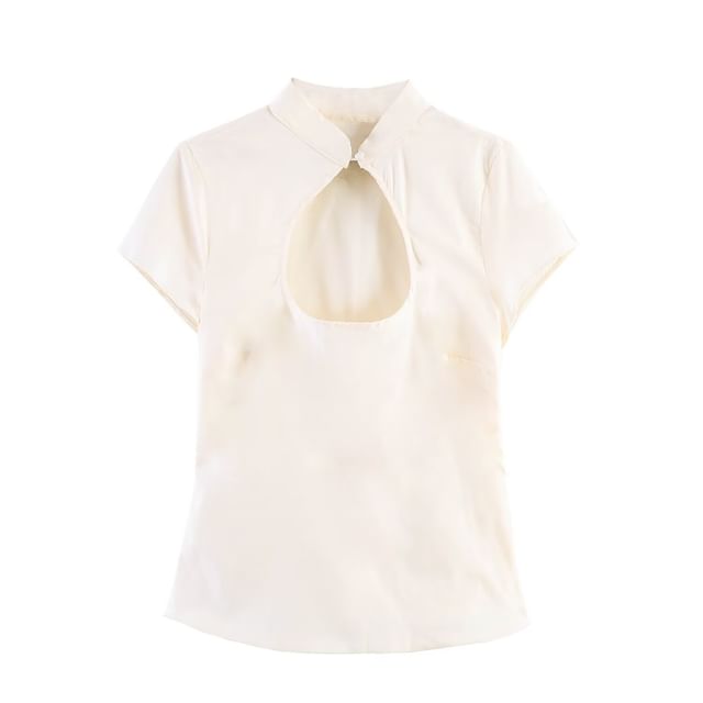 Stand Collar Polka Dot Slim Top