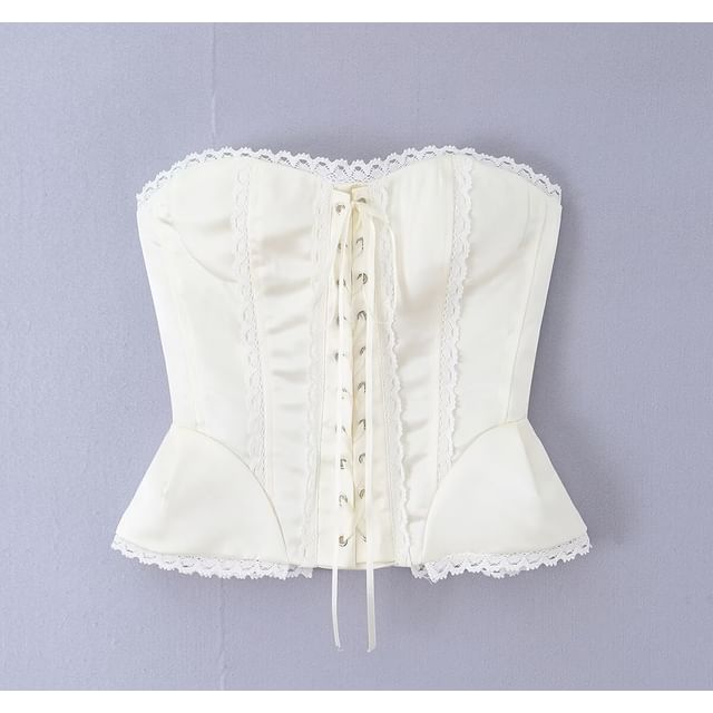 Lace Trim Panel Lace Up Tube Top