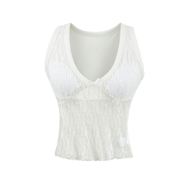 Sleeveless V-Neck Lace Top