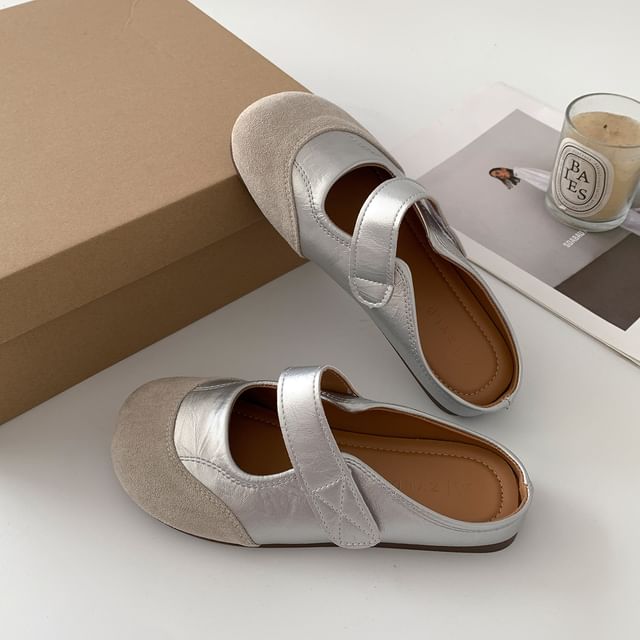 Two Tone Faux Suede Panel Mules