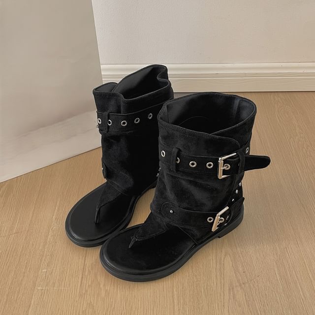 High Top Buckled Thong Sandals