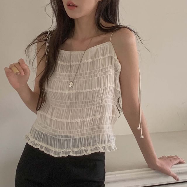Textured Ruffled Hem Camisole Top