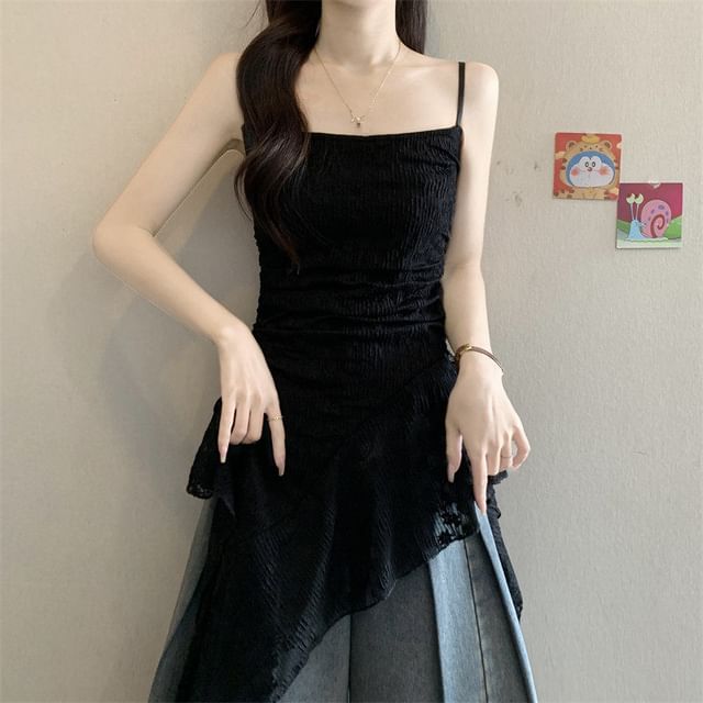 Floral Side-Slit Lace Camisole Top