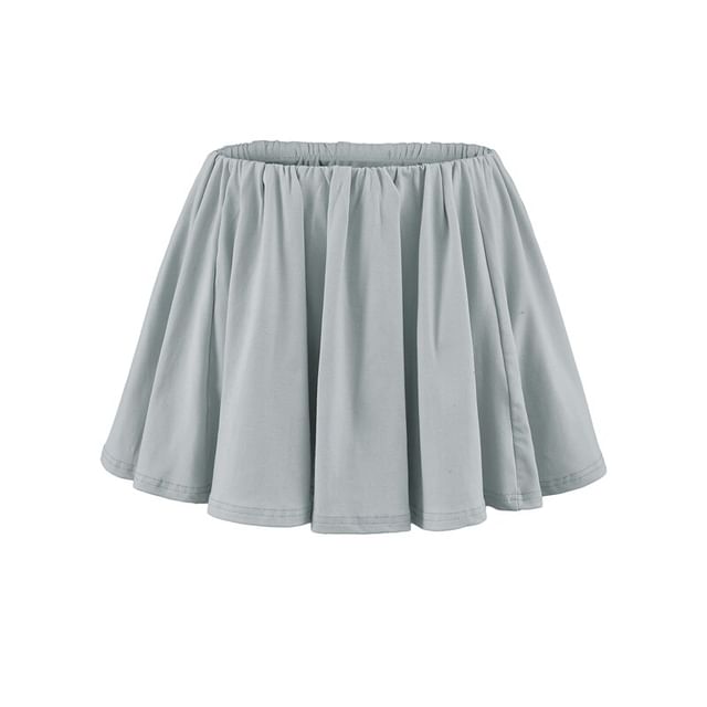 Elastic Waist Plain Mini A-Line Skirt