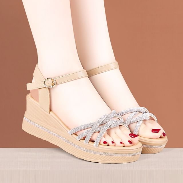 Wedge Heel Glitter Strap Sandals