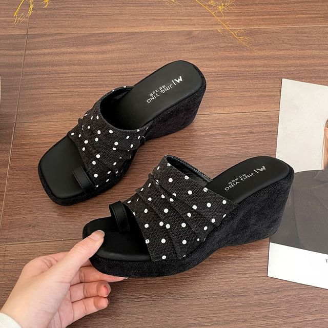 Platform Polka Dot Wedge Slide Sandals