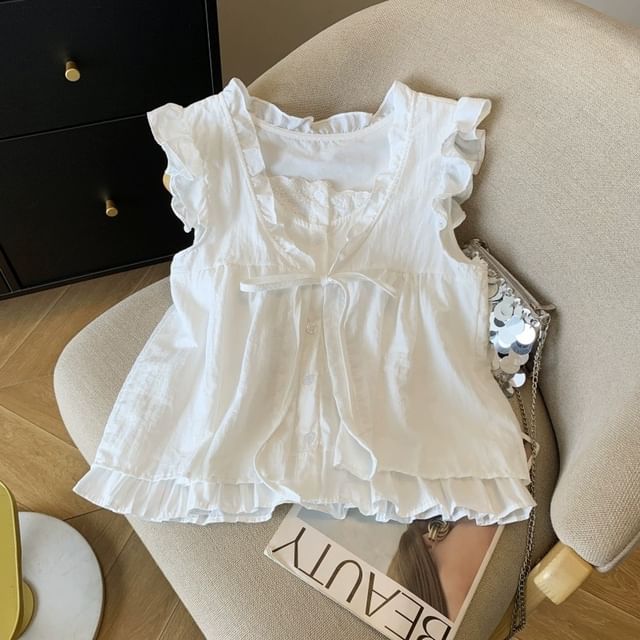 Sleeveless Ruffle Mock Two-Piece Blouse