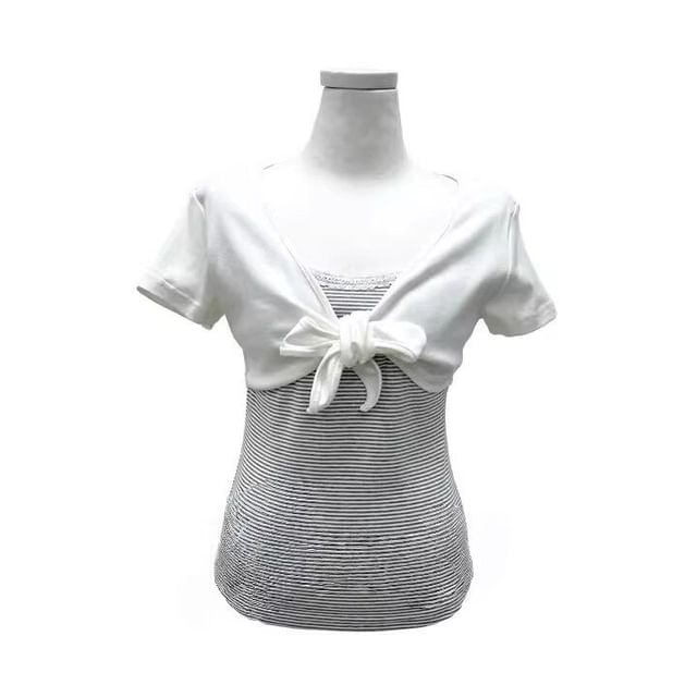 Striped Crop Top with Mock Two-Piece Effect
