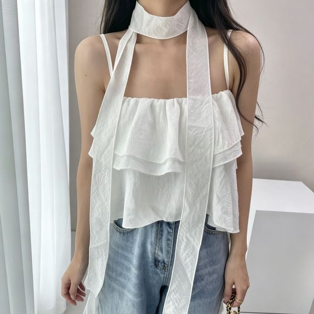 Tiered Ruffle Crop Camisole Set with Scarf