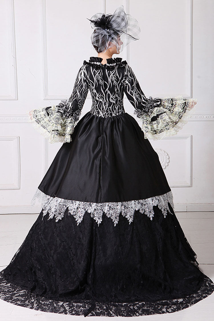 Black Lace Trumpet Sleeve Victorian Gown - Bowknot Hollow Embroidery