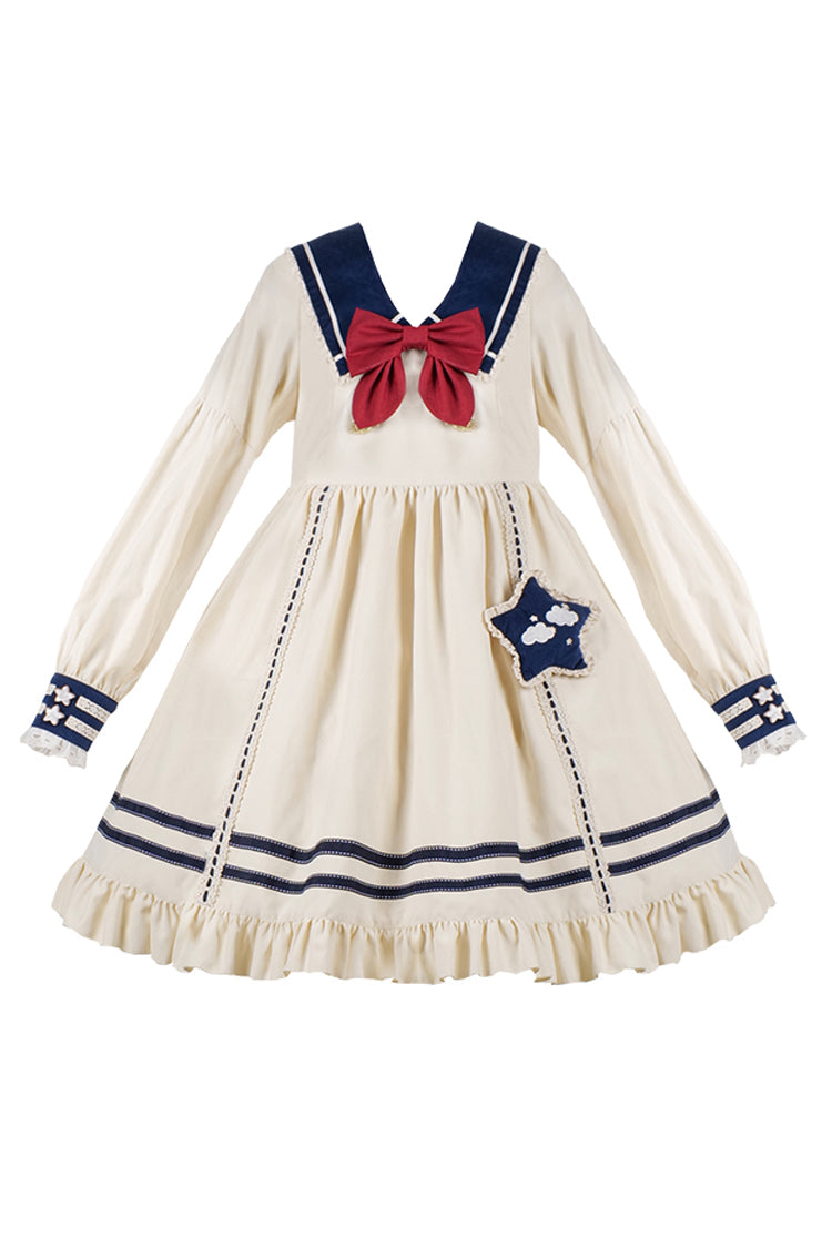 Navy Sweet Lolita Dress with Bowknot Ruffled Long Sleeves